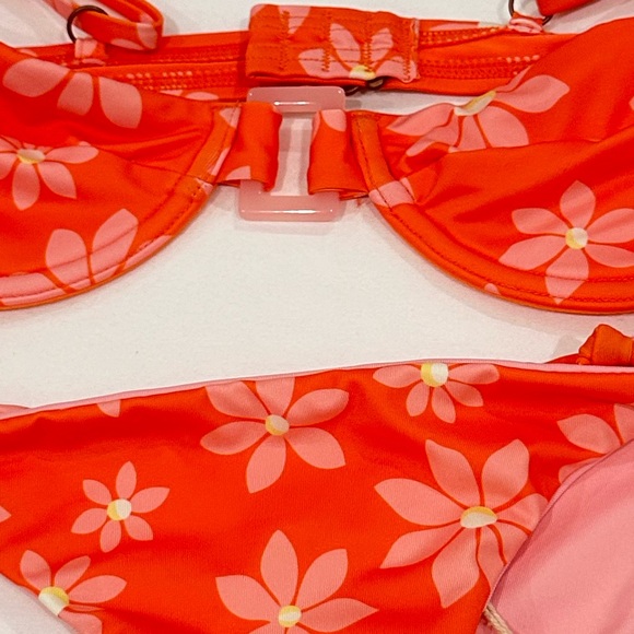 Billabong x Wrangler Retro Flower Bikini Set Underwire Demi Bikini Tie Bottom S - Picture 4 of 6